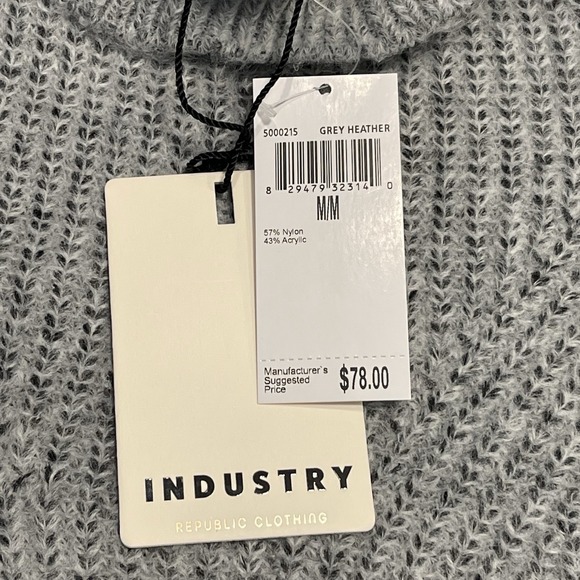 Industry Republic Women's M Gray Heather Mock Neck Cable Knit Puffed Sleeves - Picture 9 of 11